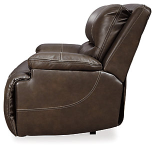 Life is so much better when you can enjoy the pleasure of real leather—at a price to put you at ease. That’s exactly what you get with the Ricmen wide seat power recliner. Thanks to real leather throughout the seating area, you've got a recliner that feels like a million bucks but won’t break the bank. Tailored to suit those with an eye for contemporary design, this power recliner is dressed to impress with an upscale matte finish, clean-lined divided back tufting, distinctive jumbo stitching and chic pillow top armrests. Perhaps best of all: an Easy View™ power adjustable headrest lets you recline back and still have a primo view of the TV.One-touch power control with adjustable positions | Corner-blocked frame with metal reinforced seat | Attached cushions | High-resiliency foam cushions wrapped in thick poly fiber | USB charging port in power control | Easy View™ power adjustable headrest | Extended ottoman for enhanced comfort | Leather interior upholstery; vinyl/polyester exterior upholstery | Power cord included; UL Listed