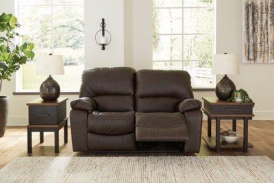 Leesworth Power Reclining Loveseat, Dark Brown, rollover