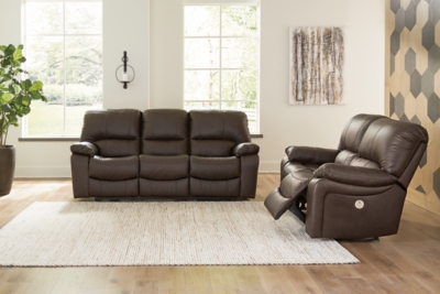 Leesworth Leather Power Sofa and Loveseat, Dark Brown