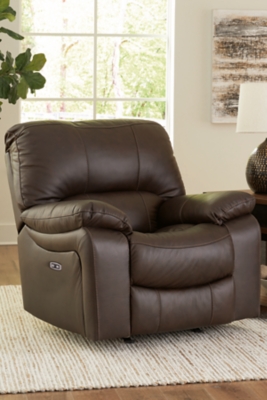 Leesworth Power Recliner, Dark Brown, rollover