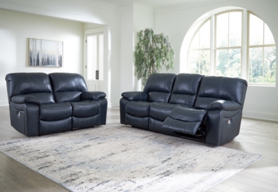 Leesworth Leather Power Sofa and Loveseat, Ocean