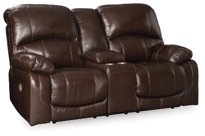 Hallstrung Power Reclining Loveseat with Console, Chocolate, large