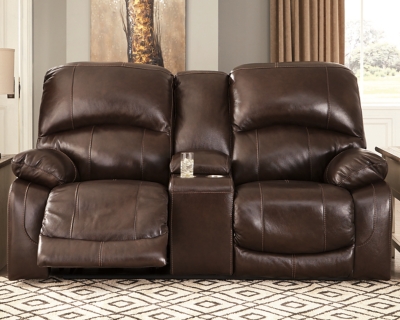 Hallstrung Power Reclining Loveseat with Console, Chocolate, rollover