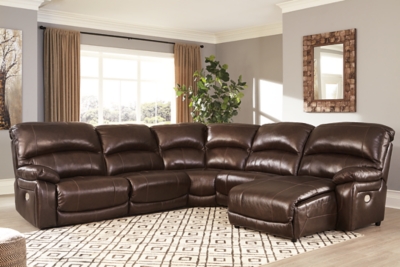 Hallstrung 5-Piece Power Reclining Sectional with Chaise, Chocolate, large
