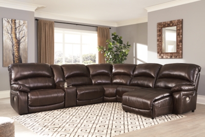 Hallstrung 6-Piece Power Reclining Sectional with Chaise, Chocolate, large