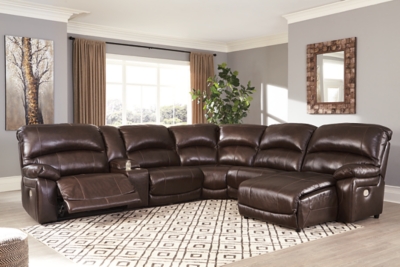 Hallstrung 6-Piece Power Reclining Sectional with Chaise, Chocolate, rollover