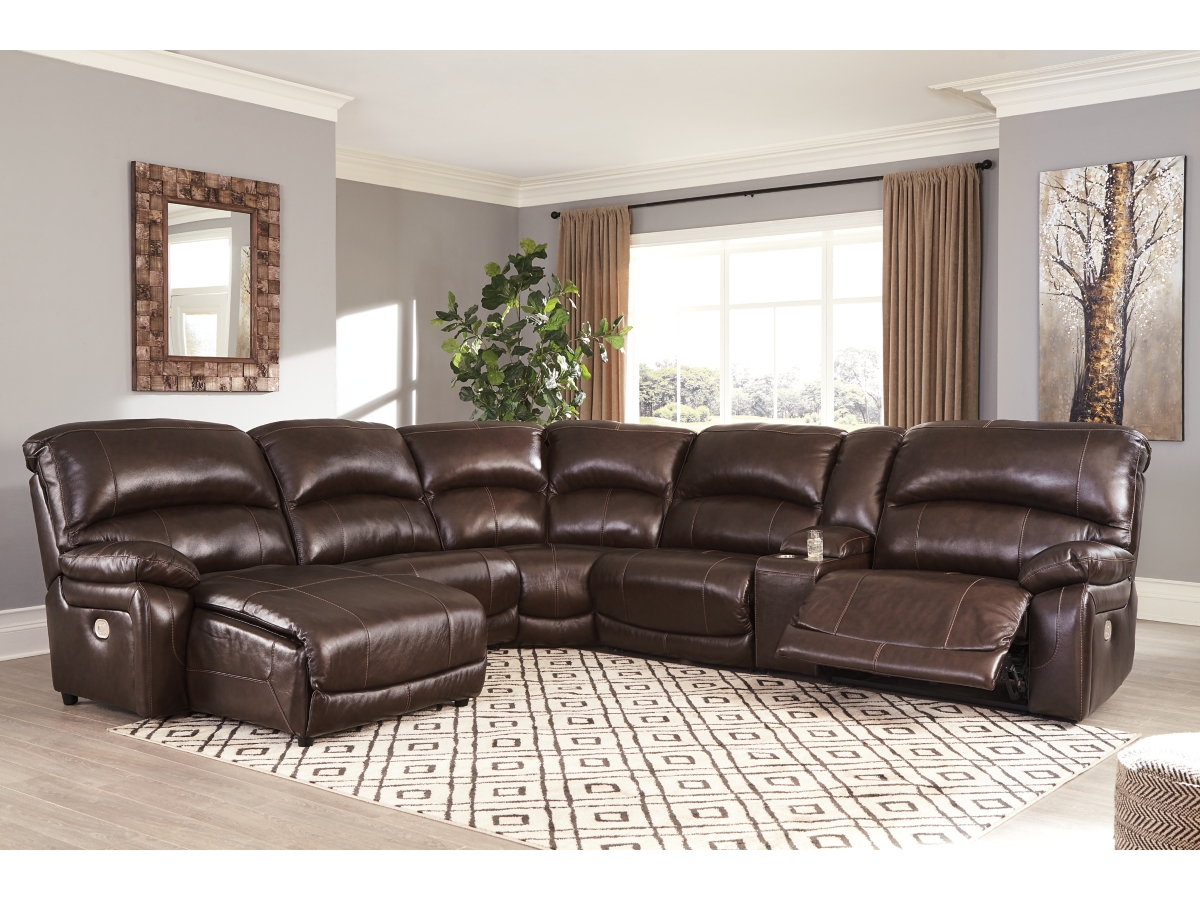 Hallstrung 6 Piece Dual Power Leather Reclining Sectional with Chaise Ashley