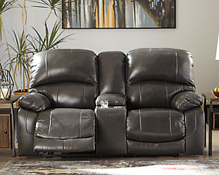 Hallstrung Power Reclining Loveseat with Console, Gray, rollover