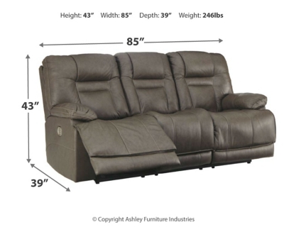 Wurstrow Power Reclining Sofa, Smoke, large