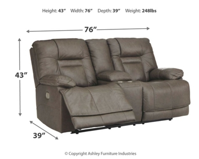 Wurstrow Power Reclining Loveseat with Console, Smoke, large