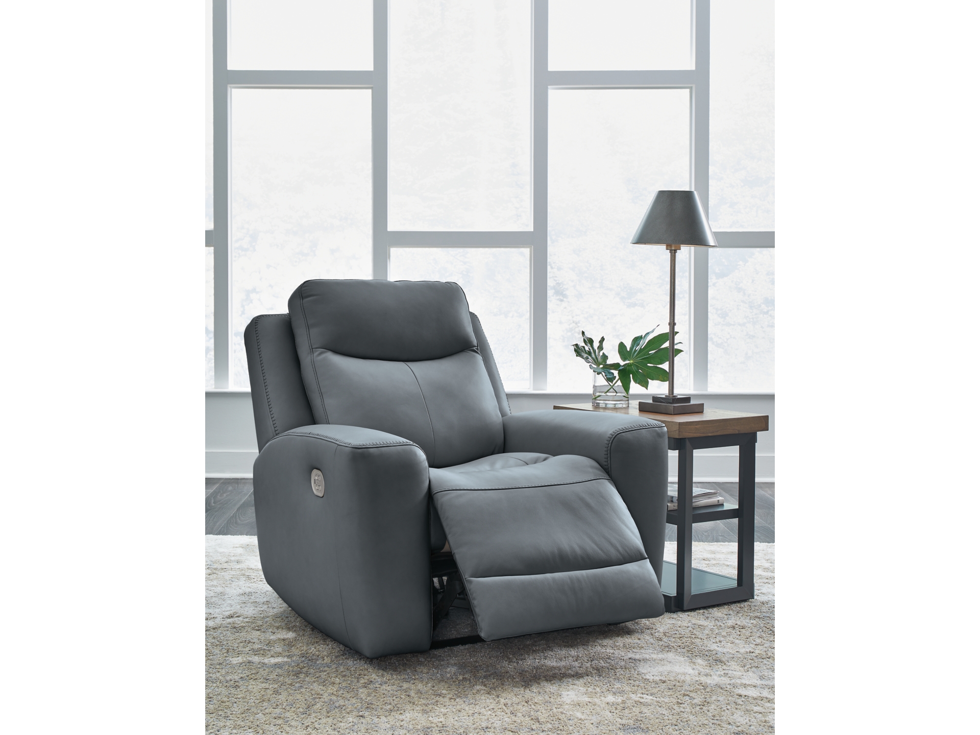 Image 4 of Mindanao Dual Power Leather Reclining Sofa and Loveseat  Steel 