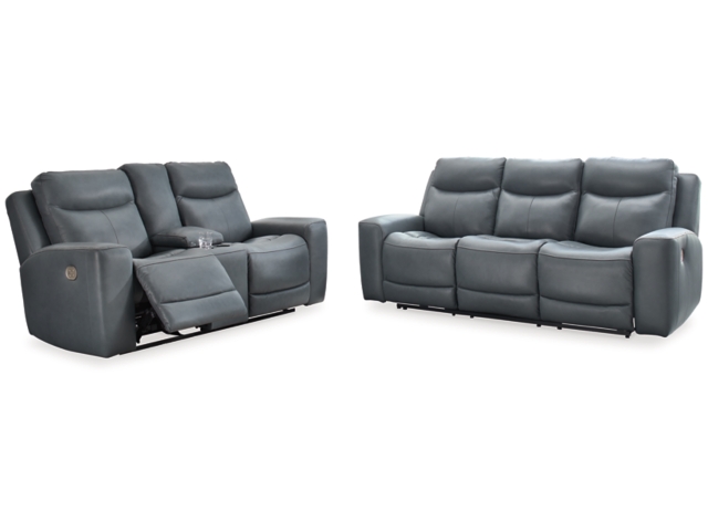 Mindanao Dual Power Leather Reclining Sofa and Loveseat | Ashley
