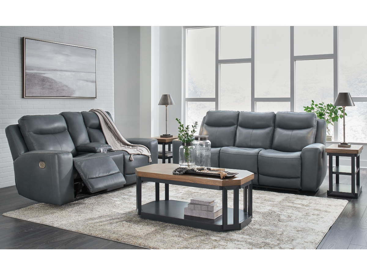 Mindanao Dual Power Leather Reclining Sofa and Loveseat | Ashley