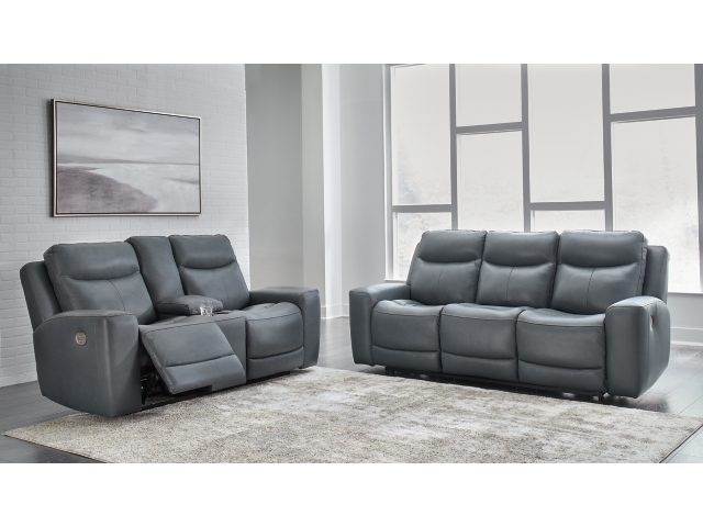 Mindanao Dual Power Leather Reclining Sofa and Loveseat | Ashley