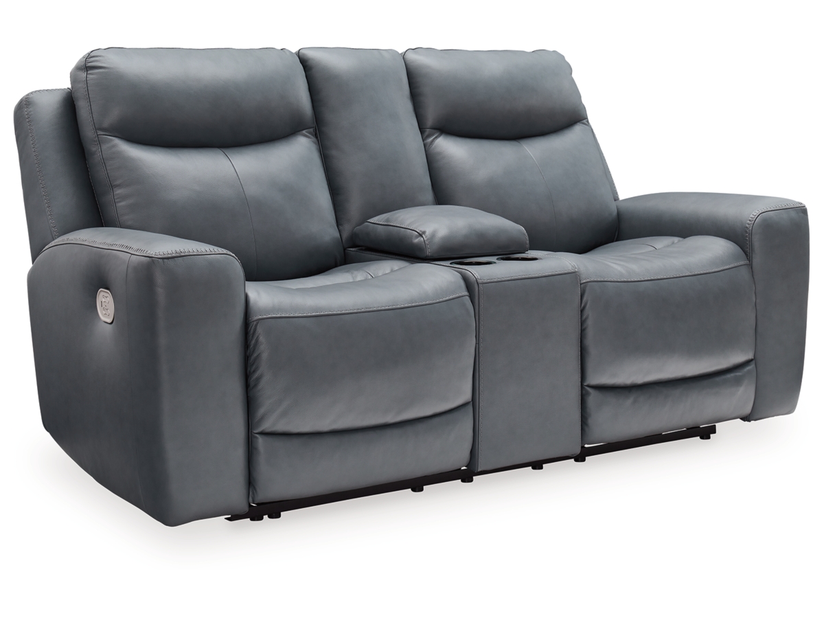 Mindanao Dual Power Leather Reclining Loveseat with Console