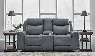 Mindanao Power Reclining Loveseat with Console, Steel, rollover