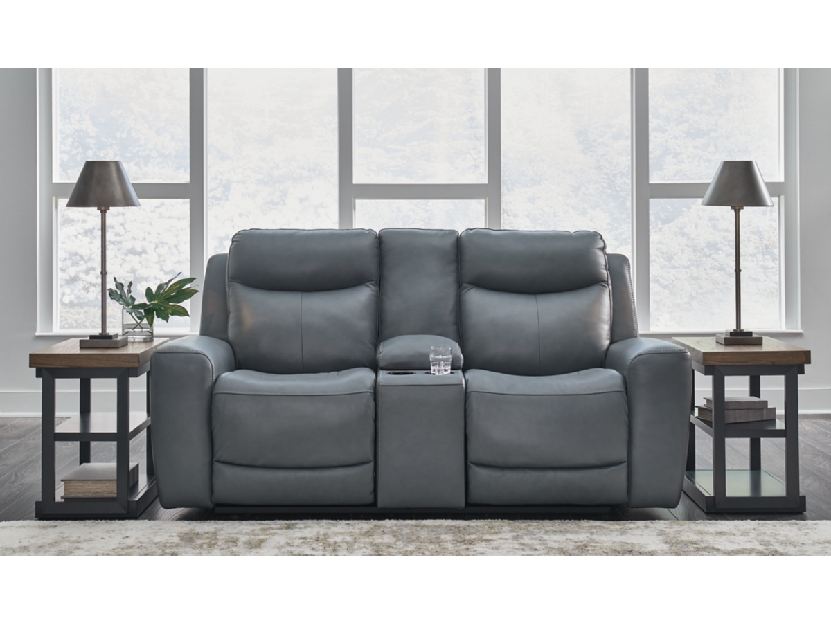 Mindanao Dual Power Leather Reclining Loveseat with Console | Ashley
