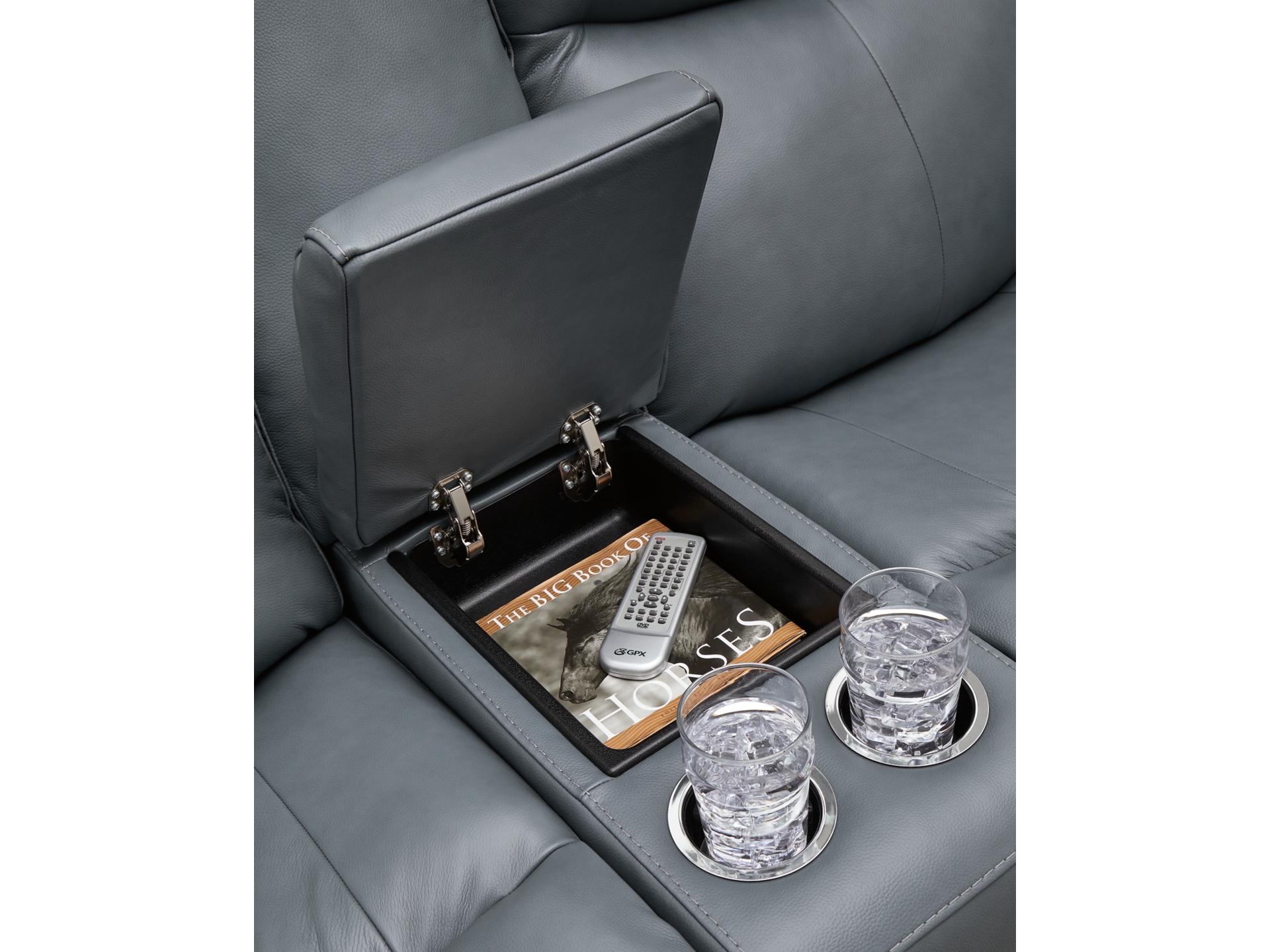 Image 2 of Mindanao Dual Power Leather Reclining Sofa and Loveseat  Steel 