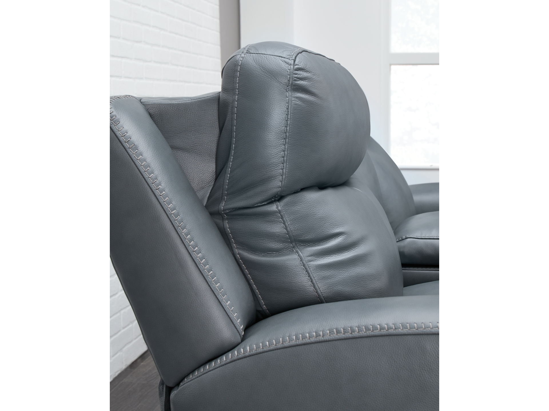 Image 1 of Mindanao Dual Power Leather Reclining Sofa and Loveseat  Steel 