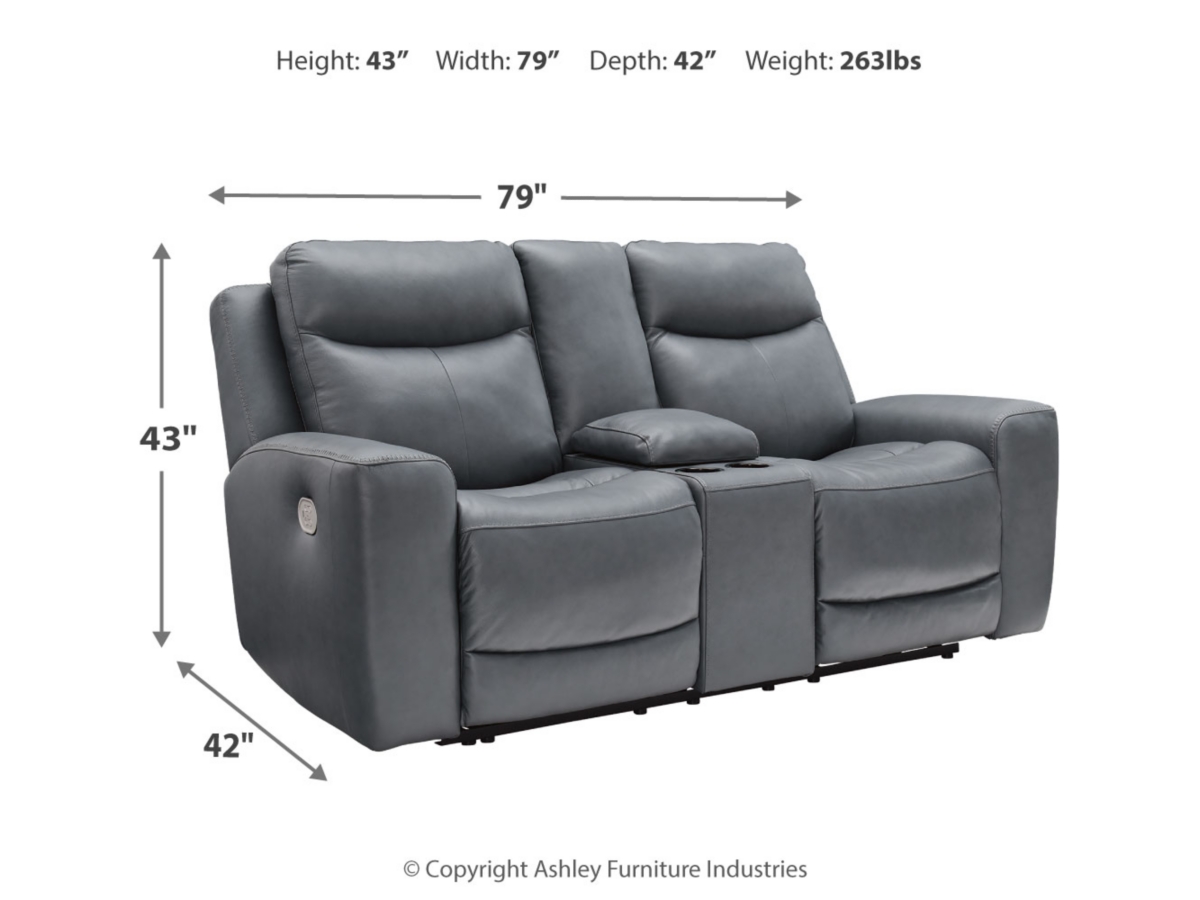 Mindanao Dual Power Leather Reclining Loveseat with Console | Ashley