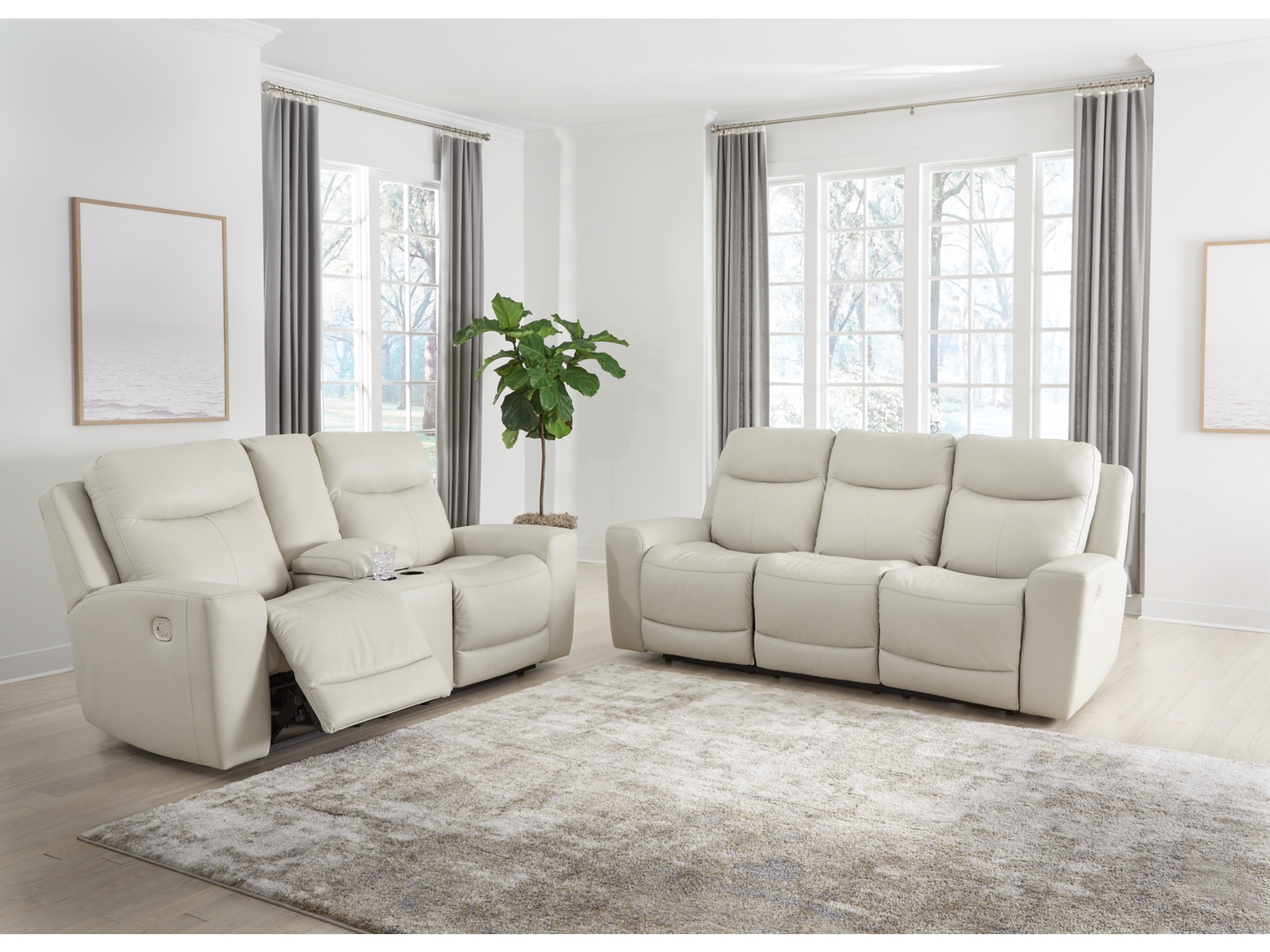 Image 0 of Mindanao Dual Power Leather Reclining Sofa and Loveseat Coconut 