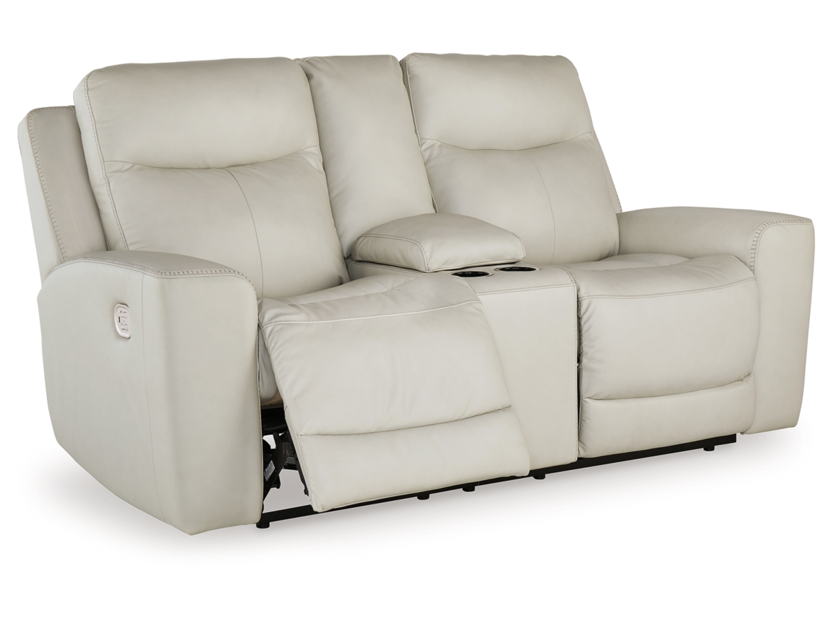 Mindanao Dual Power Leather Reclining Loveseat with Console | Ashley
