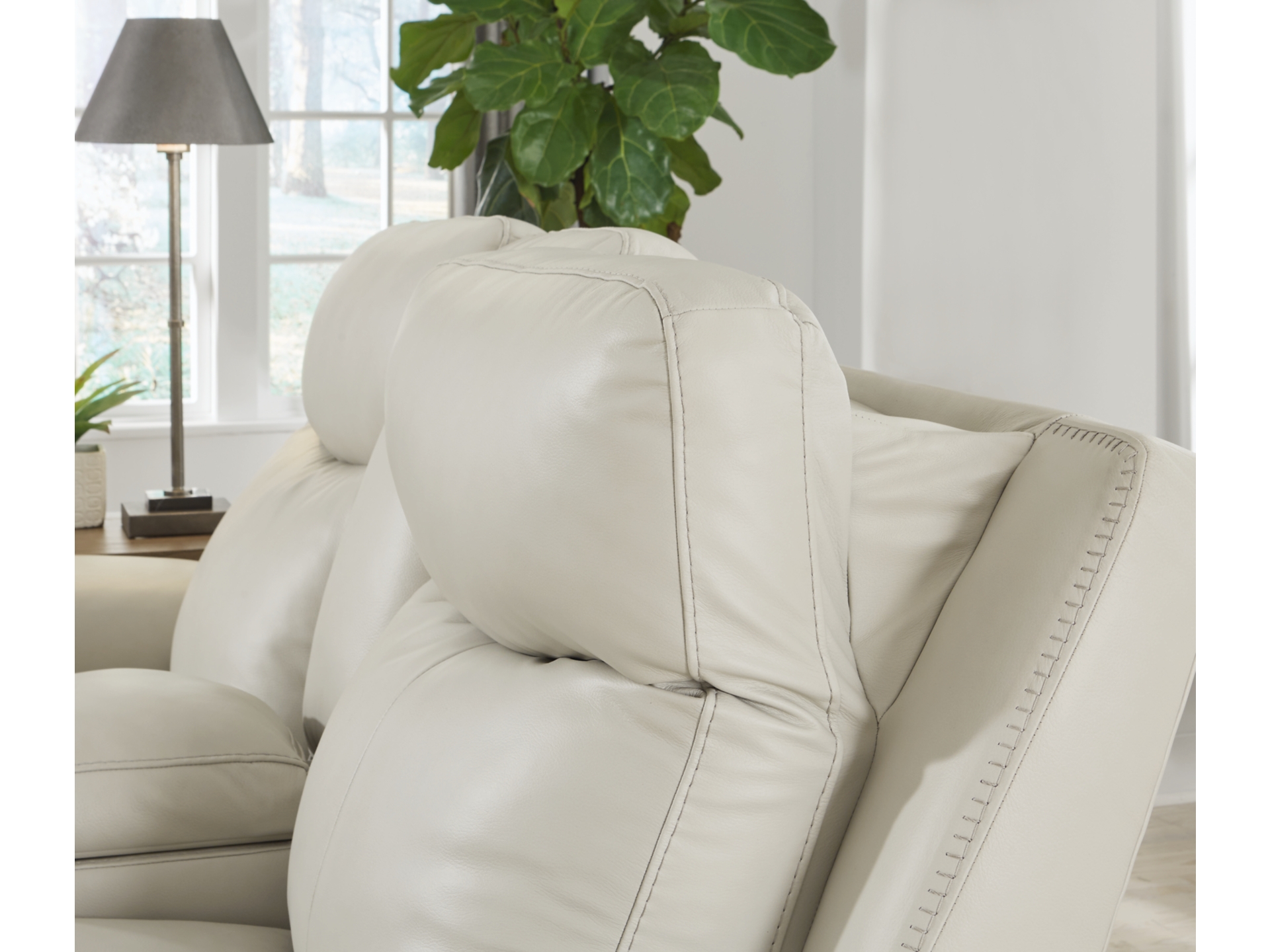 Image 1 of Mindanao Dual Power Leather Reclining Sofa and Loveseat Coconut 