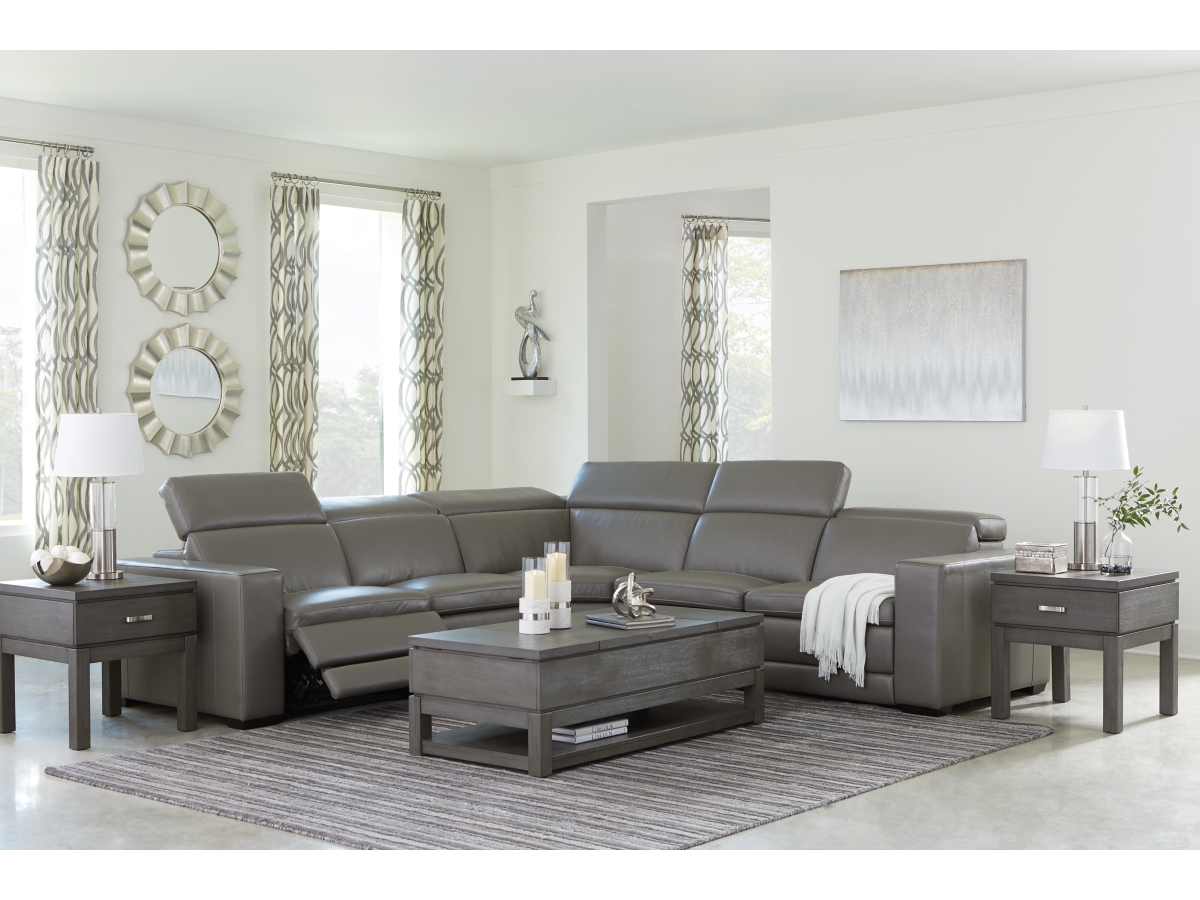 Gray leather deals sectional ashley