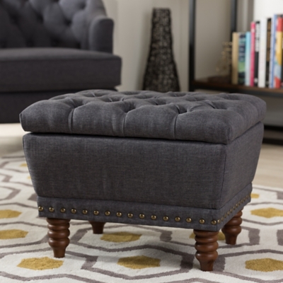 Annabelle Button-Tufted Storage Ottoman, Dark Gray, rollover