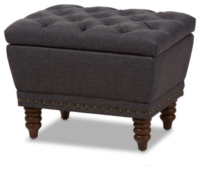 Annabelle Button-Tufted Storage Ottoman, Dark Gray, large