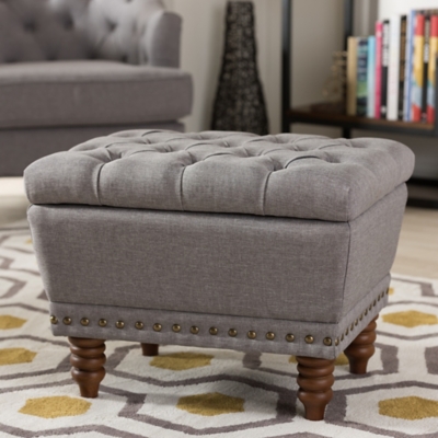 Annabelle Button-Tufted Storage Ottoman, Light Gray, rollover