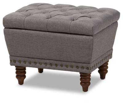 Annabelle Button-Tufted Storage Ottoman, Light Gray, large