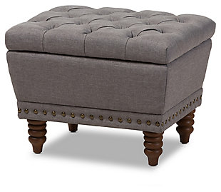 Annabelle Button-Tufted Storage Ottoman, Light Gray, large