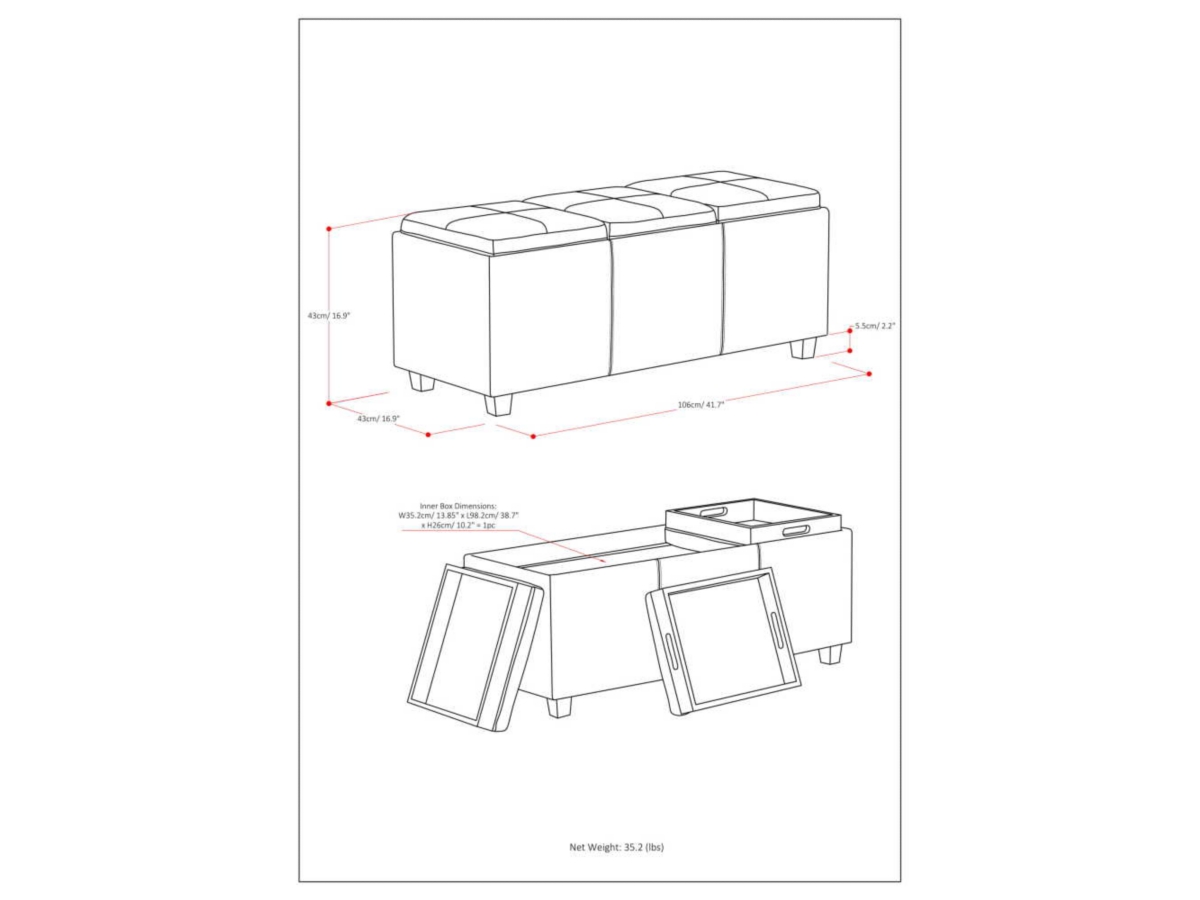 Ottoman Storage Ottoman with Trays, Slate Gray, large
