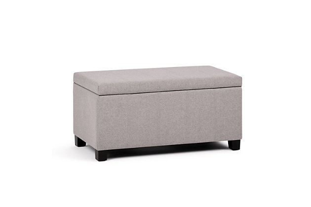 Why sacrifice function for beauty. When you are loo for a tasteful, well-made storage solution and extra seating, look no further than this storage ottoman bench. Covered in faux linen upholstery, it’s extra strong and sturdy with an expertly stitched exterior and a storage interior. Whether you are using it as an eating surface, a storage unit or just to put your feet up, this ottoman is a pretty and practical piece of furniture.Made of wood | Polyester upholstery with stitching details | Easy assembly required, simply attach feet