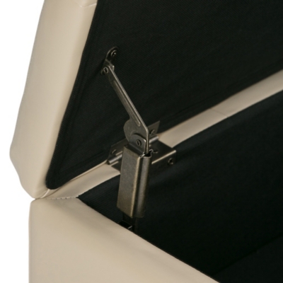 Close-up of hinge mechanism under lid