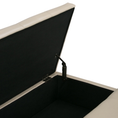 Open lid interior with supporting hinge
