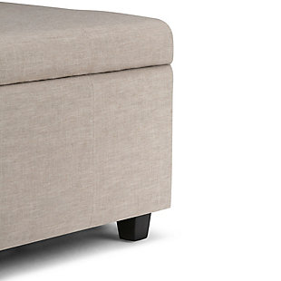 Why sacrifice function for beauty. When you are looking for a tasteful, well-made storage solution and extra seating, look no further than this storage ottoman. Made from durable bonded leather, it’s extra strong and sturdy with a stitched exterior and a large storage interior. Whether you are using it as an eating surface, a storage unit or just to put your feet up, this ottoman is a pretty and practical piece of furniture.DIMENSIONS: 48"W x 17.7"D x 16.1"H | Hand constructed using solid wood, engineered wood and high density foam | Upholstered with a durable Natural Linen Look Fabric | Features large interior storage space with child safety hinge to prevent lid slamming | Multi-functional ottoman can be used in bedroom, living room, family room, hallway as an entryway bench, foot stool, accent furniture or provide additional sitting | Contemporary design includes tufting on the lid and stitching detail | Simple assembly; just attach legs | We believe in creating excellent, high quality products made from the finest materials at an affordable price. Every one of our products come with a 1-year warranty and easy returns if you are not satisfied.