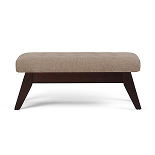 Why sacrifice function for beauty. When you are looking for extra seating, look no further than this ottoman bench. Covered in faux linen upholstery, it’s extra strong and sturdy with a cushioned seat and canted legs. Whether you are using it in your entryway, living room or bedroom, this bench is a pretty and practical piece of furniture.DIMENSIONS: 39.9"W x 18.1"D x 16.9"H | Hand constructed using solid wood, plywood, foam | Upholstered with Fawn Brown Linen Look Fabric | Features tufted detail and solid wood ottoman base and legs | Multi-functional ottoman can be used in bedroom, living room, family room, hallway as an entryway bench or provide additional sitting | Mid Century Design | Assembly required | We believe in creating excellent, high quality products made from the finest materials at an affordable price. Every one of our products come with a 1-year warranty and easy returns if you are not satisfied.