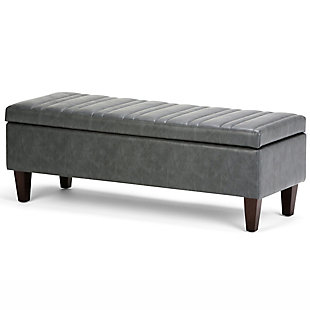 Why sacrifice function for beauty. When you are looking for a tasteful, well-made storage solution and extra seating, look no further than this storage ottoman. Made from durable faux leather, it’s extra strong and sturdy with a stitched exterior and a large storage interior. Whether you are using it as an eating surface, a storage unit or just to put your feet up, this ottoman is a pretty and practical piece of furniture.Made of wood and engineered wood | Faux leather upholstery | Easy assembly required, simply attach feet