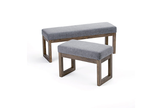 Why sacrifice function for beauty. When you are looking for extra seating, look no further than this ottoman bench. Covered in faux linen upholstery, it’s extra strong and sturdy with a cushioned seat and solid wood legs. Whether you are using it in your entryway, living room or bedroom, this bench is a pretty and practical piece of furniture.Made of wood and engineered wood | Polyester upholstery | Solid wood frame and legs | Assembly required
