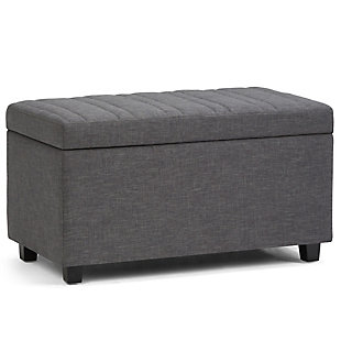 Why sacrifice function for beauty. When you are looking for a tasteful, well-made storage solution and extra seating, look no further than this storage ottoman. Made from durable faux linen upholstery, it’s extra strong and sturdy with a stitched exterior and a large storage interior. Whether you are using it as an eating surface, a storage unit or just to put your feet up, this ottoman is a pretty and practical piece of furniture.Made of wood and engineered wood | Polyester upholstery | Easy assembly required, simply attach feet