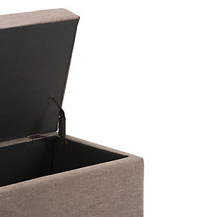 Why sacrifice function for beauty. When you are loo for a tasteful, well-made storage solution and extra seating, look no further than this storage ottoman. Made from durable faux linen upholstery, it’s extra strong and sturdy with a stitched exterior and a storage interior. Whether you are using it as an eating surface, a storage unit or just to put your feet up, this ottoman is a pretty and practical piece of furniture.Made of wood and engineered wood | Polyester upholstery | Easy assembly required, simply attach feet