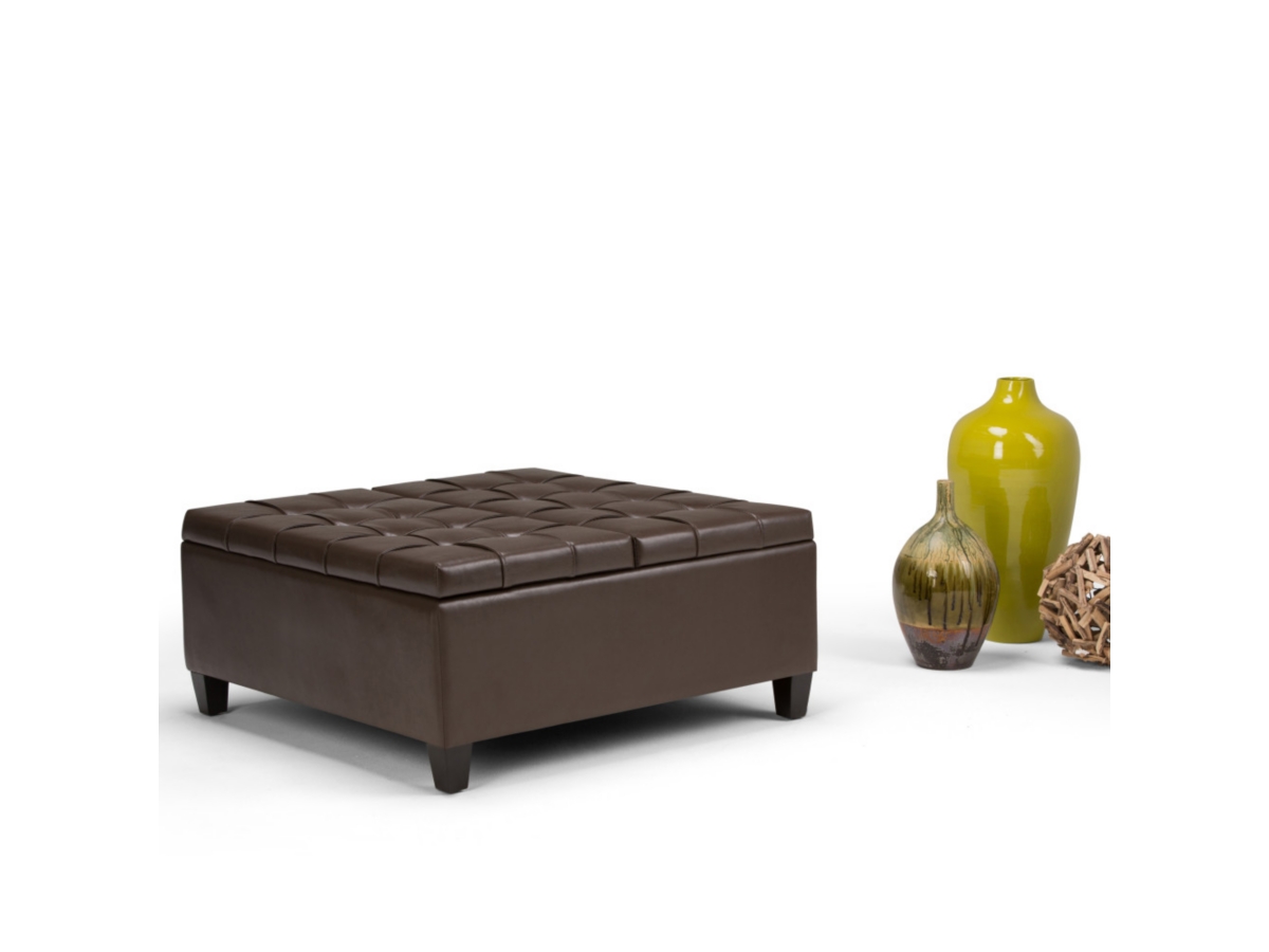 Ottoman Foot Rest, 18 Inch Leather Vanity Stool Chair, Thick Padded Saddle Seat With Metal X-Leg, Small Chair Under Desk For Vanity, Living Room, Couch-Brown