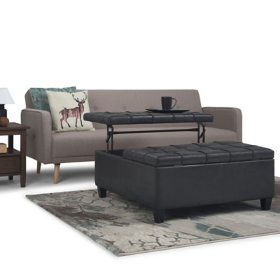 Ottoman Coffee Table Storage Ottoman, Distressed Black, large