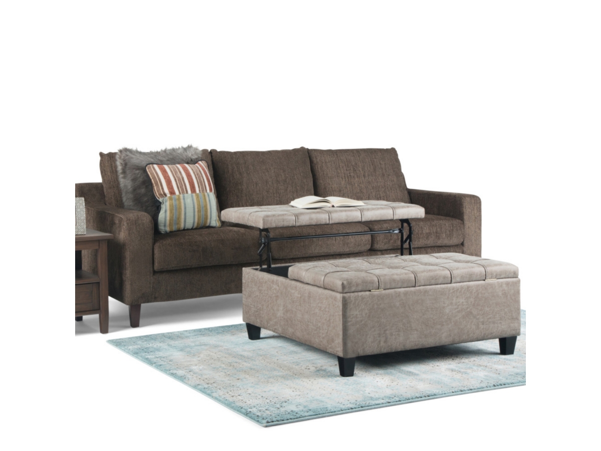 Harrison 36 inch Wide Transitional Square Coffee Table Storage Ottoman in  Distressed Grey Taupe Faux Leather | Ashley, image size:1200x900