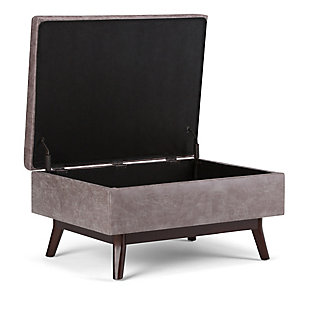 Why sacrifice function for beauty. When you are looking for a tasteful, well-made storage solution and extra seating, look no further than this storage ottoman. Made from durable leather look upholstery, it’s extra strong and sturdy with an expertly tailored exterior and a large storage interior. Whether you are using it as an eating surface, a storage unit or just to put your feet up, this ottoman is a pretty and practical piece of furniture.Made of wood | Faux leather upholstery | Child safety hinge prevents slamming | Easy assembly required, simply attach feet