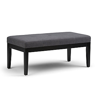 Why sacrifice function for beauty. When you are looking for extra seating, look no further than this ottoman bench. Covered in faux linen upholstery, it’s extra strong and sturdy with a cushioned seat and dark finished legs. Whether you are using it in your entryway, living room or bedroom, this bench is a pretty and practical piece of furniture.Made of wood and engineered wood | Polyester upholstery | Dark finished frame and legs | Assembly required
