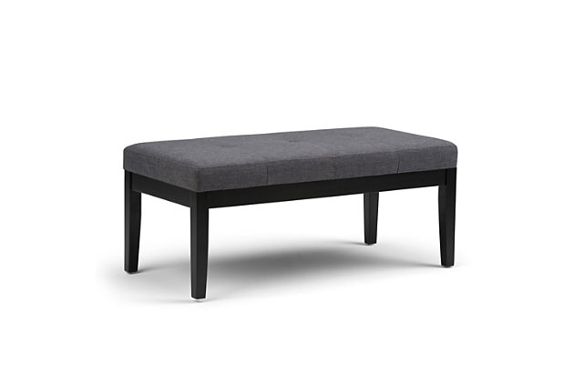 Why sacrifice function for beauty. When you are looking for extra seating, look no further than this ottoman bench. Covered in faux linen upholstery, it’s extra strong and sturdy with a cushioned seat and dark finished legs. Whether you are using it in your entryway, living room or bedroom, this bench is a pretty and practical piece of furniture.Made of wood and engineered wood | Polyester upholstery | Dark finished frame and legs | Assembly required