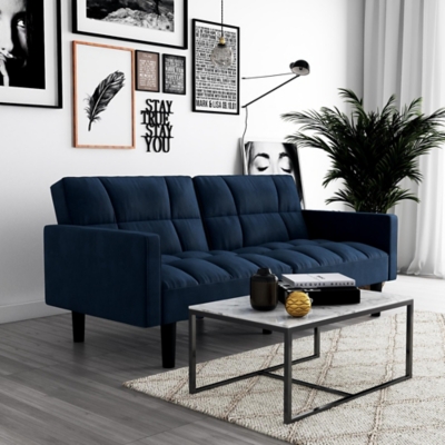 Atwater Living Hanna Convertible Sofa Sleeper Futon with Arms, Blue, rollover